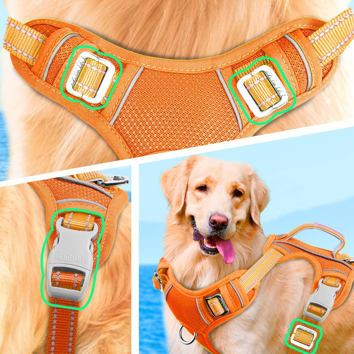 No Pull Dog Harness Large Reflective Dog Harness with Front Clip and Easy Control Handle for Walking Training Running with ID Tag Pocket(Orange,M)