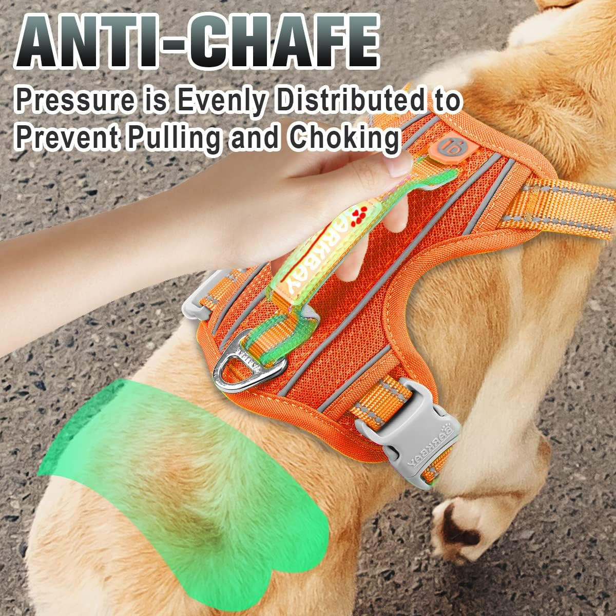 No Pull Dog Harness Large Reflective Dog Harness with Front Clip and Easy Control Handle for Walking Training Running with ID Tag Pocket(Orange,M)
