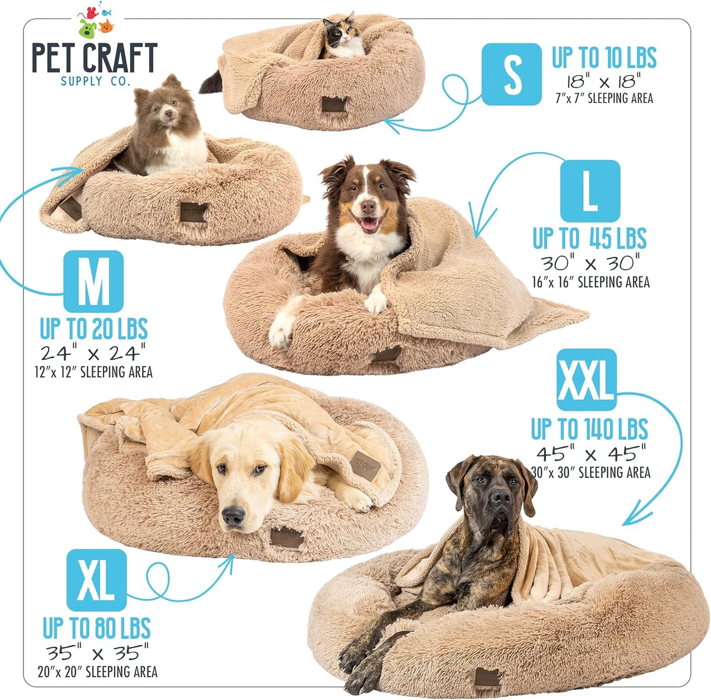Wellness Calming Dog Bed for Small Dogs - Cat Bed for Indoor Cats - with Bonus Matching Dog Blanket Cat Blanket to Combat Anxiety Xlarge
