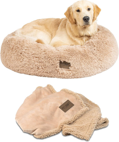 Wellness Calming Dog Bed for Small Dogs - Cat Bed for Indoor Cats - with Bonus Matching Dog Blanket Cat Blanket to Combat Anxiety Xlarge