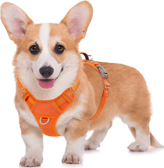 No Pull Dog Harness Large Reflective Dog Harness with Front Clip and Easy Control Handle for Walking Training Running with ID Tag Pocket(Orange,M)