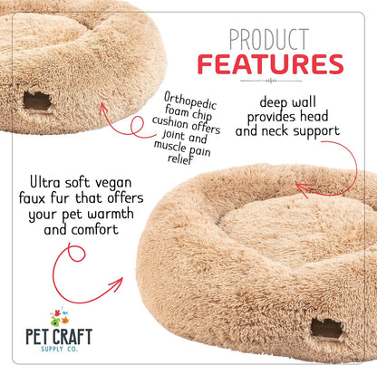 Wellness Calming Dog Bed for Small Dogs - Cat Bed for Indoor Cats - with Bonus Matching Dog Blanket Cat Blanket to Combat Anxiety Xlarge