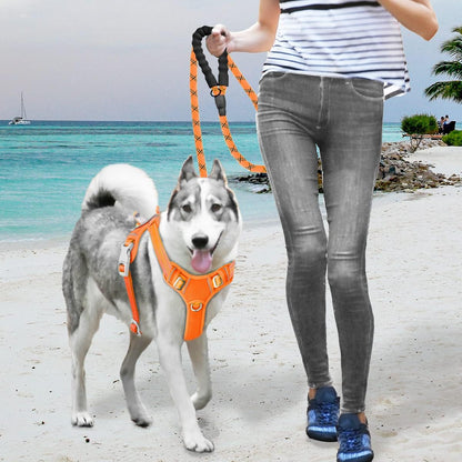 No Pull Dog Harness Large Reflective Dog Harness with Front Clip and Easy Control Handle for Walking Training Running with ID Tag Pocket(Orange,M)