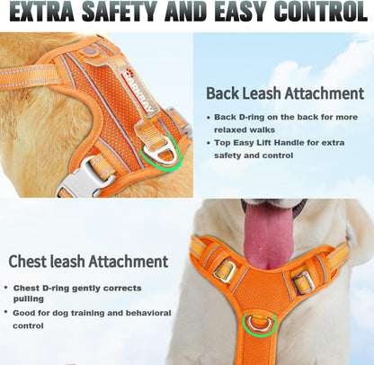No Pull Dog Harness Large Reflective Dog Harness with Front Clip and Easy Control Handle for Walking Training Running with ID Tag Pocket(Orange,M)