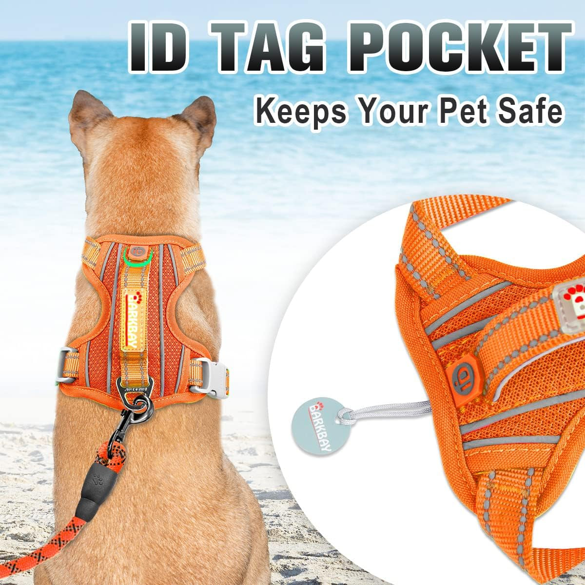 No Pull Dog Harness Large Reflective Dog Harness with Front Clip and Easy Control Handle for Walking Training Running with ID Tag Pocket(Orange,M)