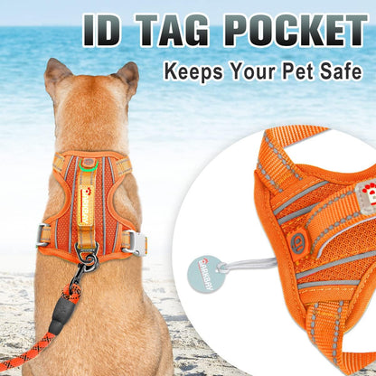 No Pull Dog Harness Large Reflective Dog Harness with Front Clip and Easy Control Handle for Walking Training Running with ID Tag Pocket(Orange,M)