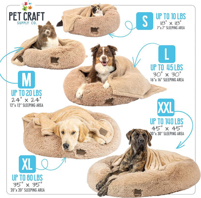 Wellness Calming Dog Bed for Small Dogs - Cat Bed for Indoor Cats - with Bonus Matching Dog Blanket Cat Blanket to Combat Anxiety Xlarge